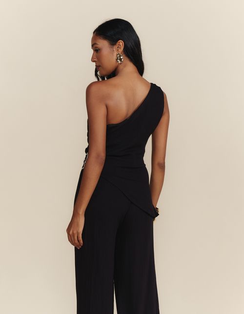 Blusa Assimetrica Fivela Orgânica - Preto