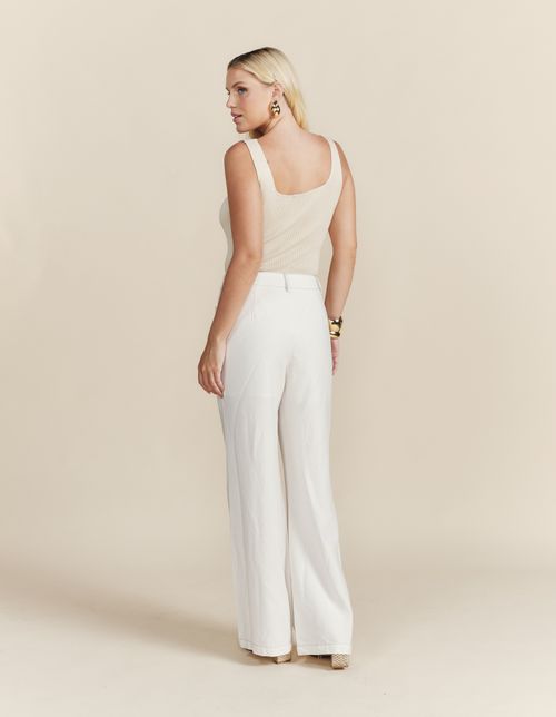 Calça Pantalona Pesponto Contrastante - Branco