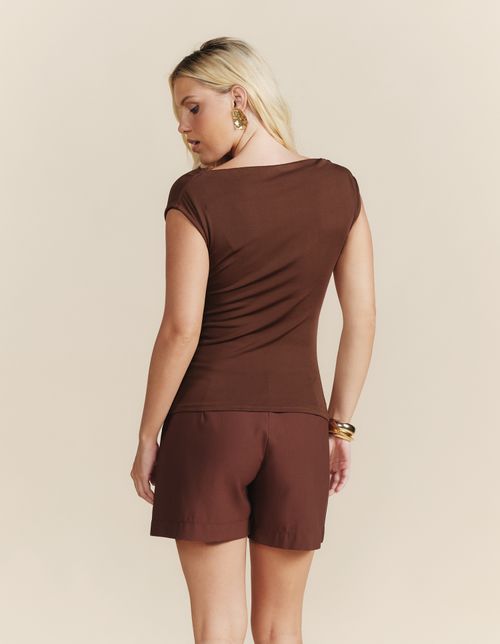 Blusa Alça Larga Franzida - Marrom