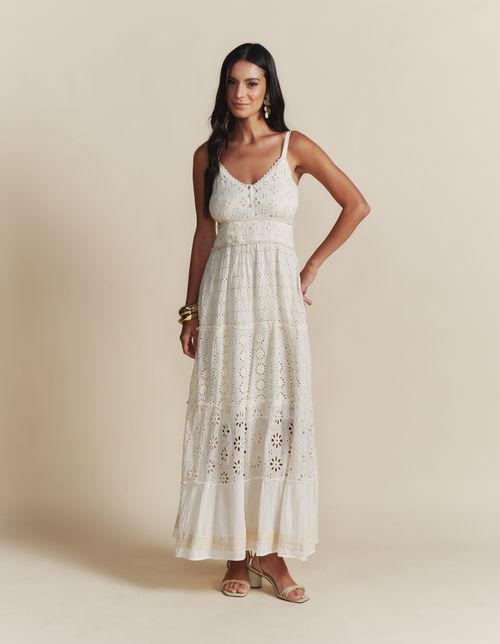 Vestido Longo Mix Laises - Areia