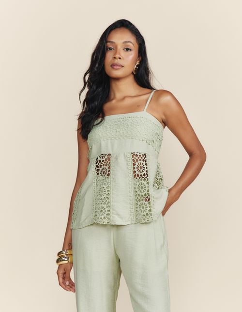 Blusa Alça Fina Guipir - Verde