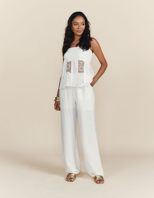 Calça Reta Cós Elástico - Branco