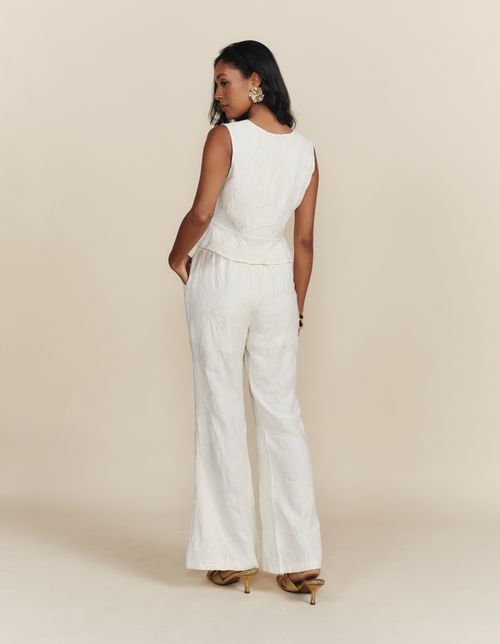Conjunto Colete e Calça Bordada Flores - Off White