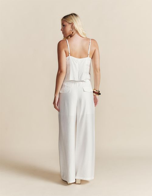 Calça Pantalona Detalhe Pregas - Branco