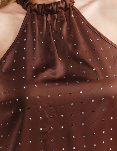 Blusa Alongada Com Brilhos - Marrom