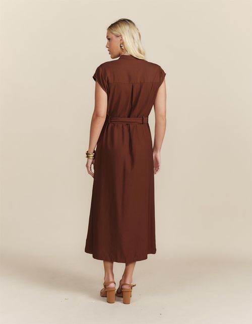 Chemise Botões Com Faixa Amarração - Marrom