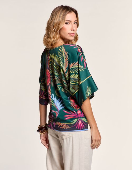 Blusa Estampada Coqueiro Rústico - Verde Garrafa