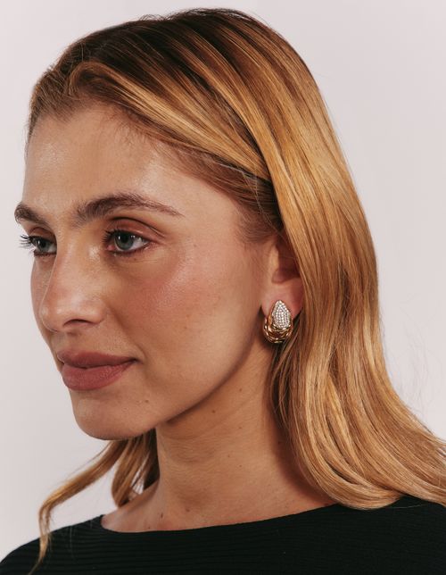 Brinco Placa Dupla Strass - Dourado