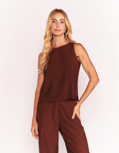 Blusa Abotoamento Costas - Marrom