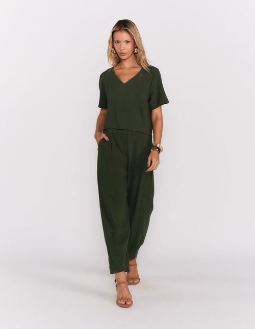 Blusa Manga Curta Detalhe Tressê - Verde