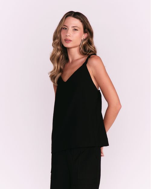 Blusa Alça Fina Detalhe Nó - Preto