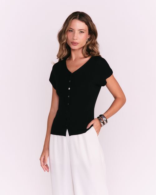 Blusa Tricot Detalhe Botões - Preto