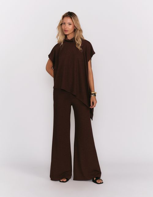 Blusa Ampla Gola Alta - Marrom