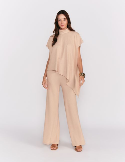Blusa Ampla Gola Alta - Areia