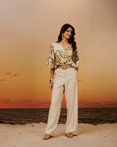 Blusa Estampada Folhagem Fresh - Areia