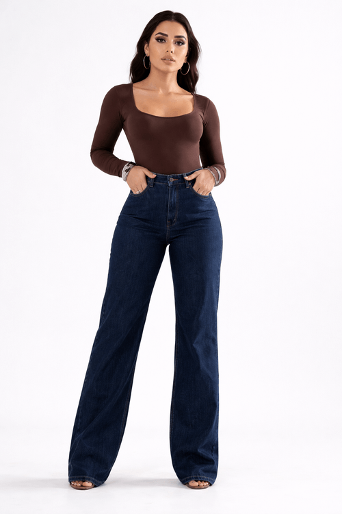 Calca Jeans Wide Leg Cintura Alta - Black Blue