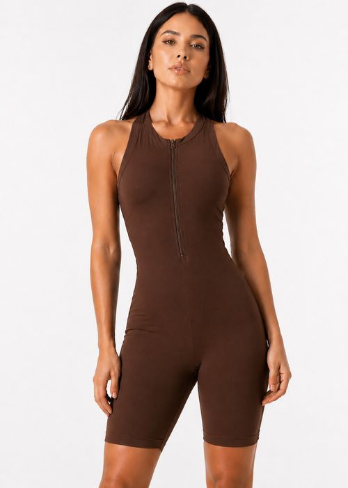 Macaquinho Detalhe Ziper Seamless - Marrom