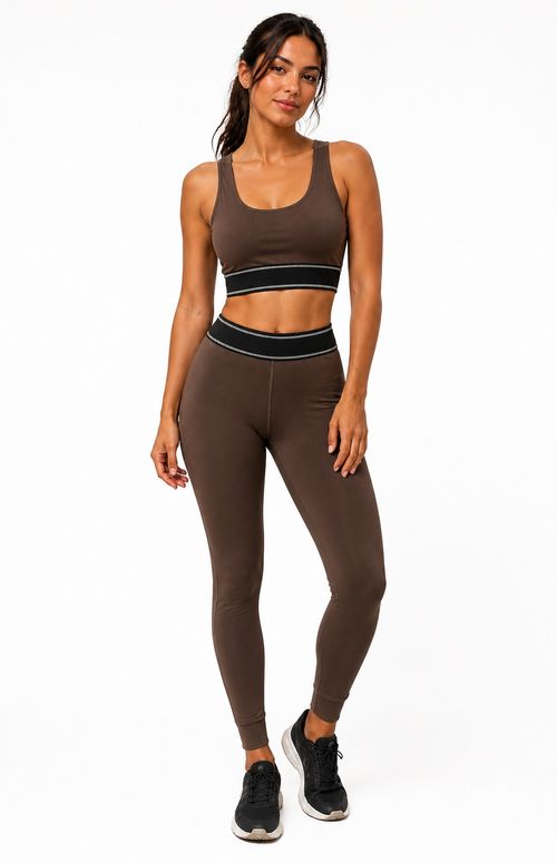 Legging Recortes Cós Elástico - Marrom