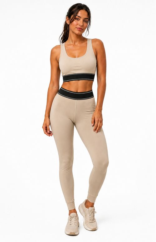 Legging Recortes Cós Elástico - Bege