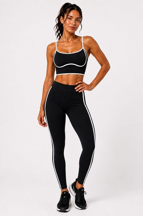 Legging Recortes Detalhe Vivos - Preto