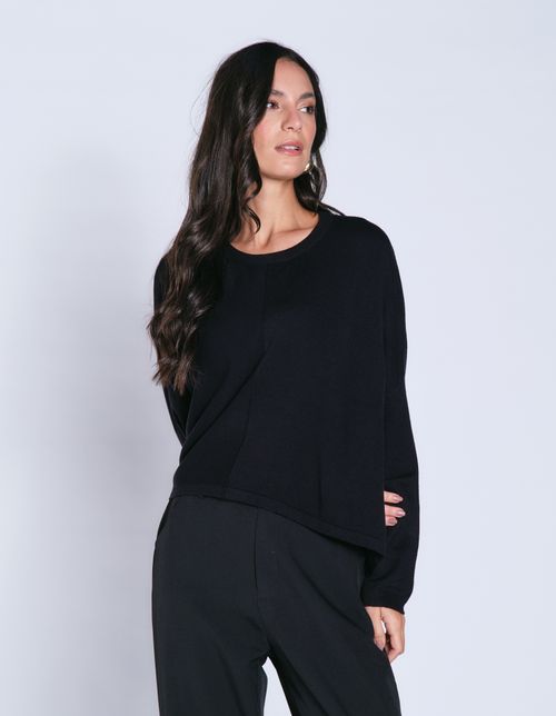 Blusa Manga Longa Decote Canoa - Preto