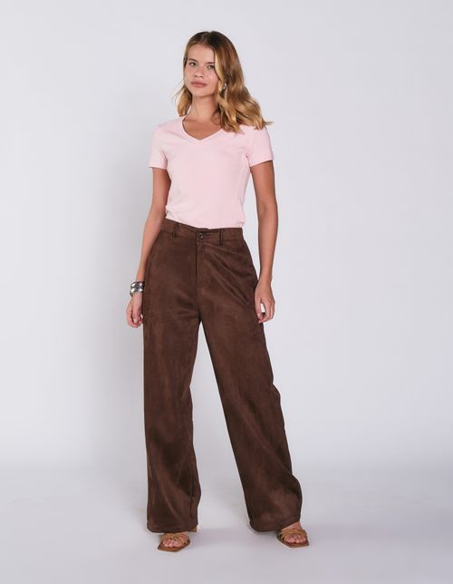 Calça Alafaiataria Suede Cós Elástico - Marrom
