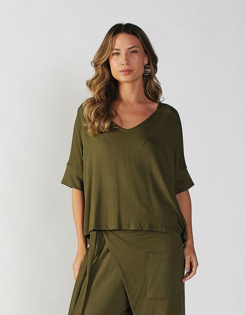 Blusa Ampla Manga 3/4 - Verde Oliva