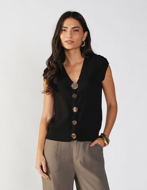 Blusa Tricot Botões Orgânico - Preto