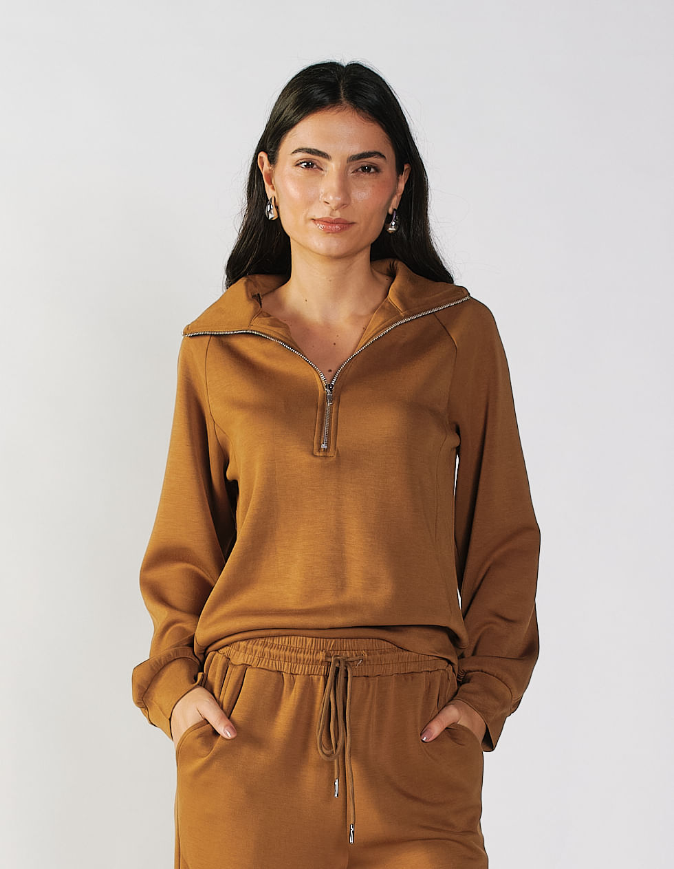 Casaco Comfy Com Ziper - Cinza