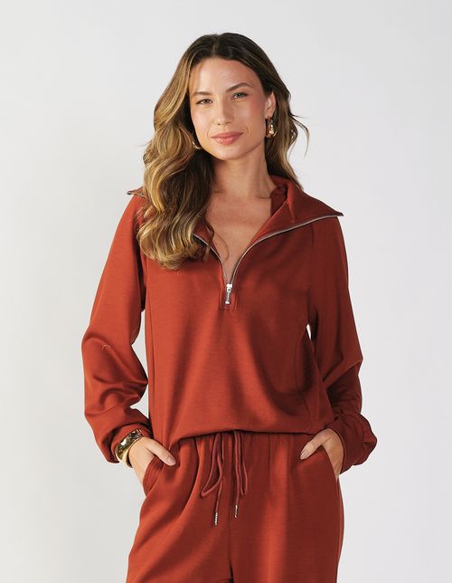 Casaco Comfy Com Ziper - Ferrugem