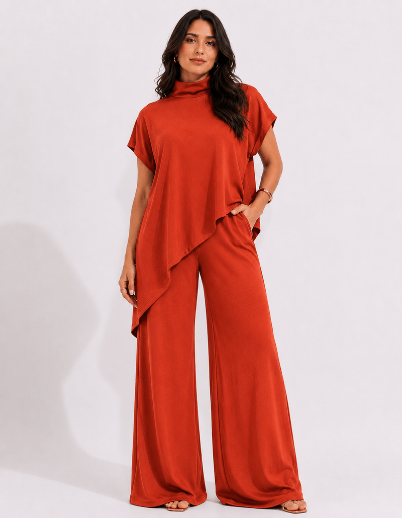 Calça Pantalona Cós Elástico Moletinho - Telha