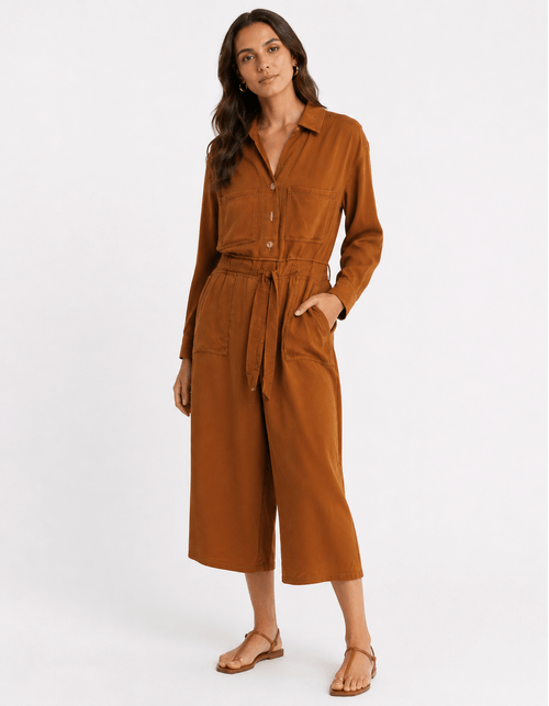 Vestido New Longo Pespontos Contrastante - Caramelo