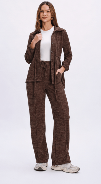 Calça Pantalona Detalhe Friso - Marrom