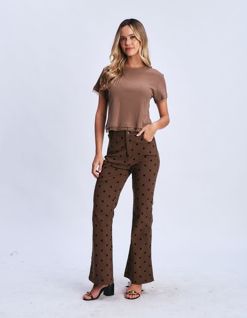 Calça Flare Poá - Marrom