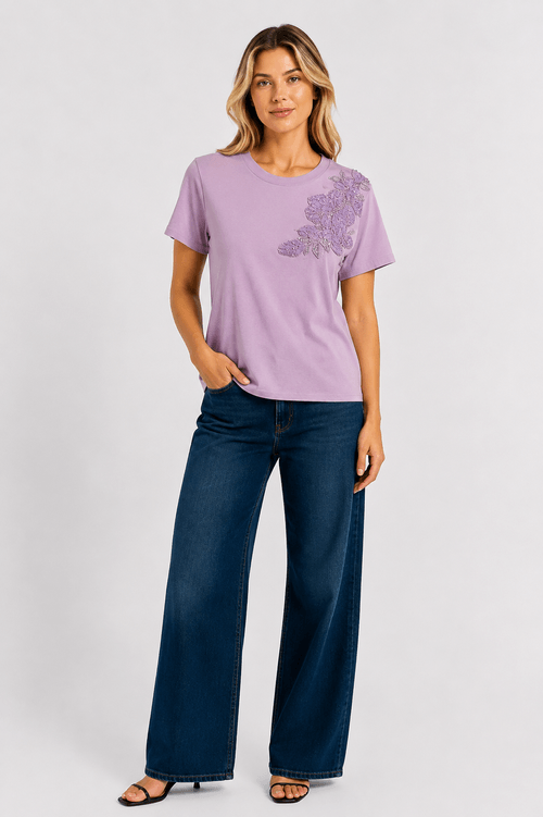 Blusa Manga Curta Aplicação Paetê - Lilas