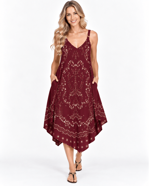 Vestido Curto Estampado Ornamental - Vermelho