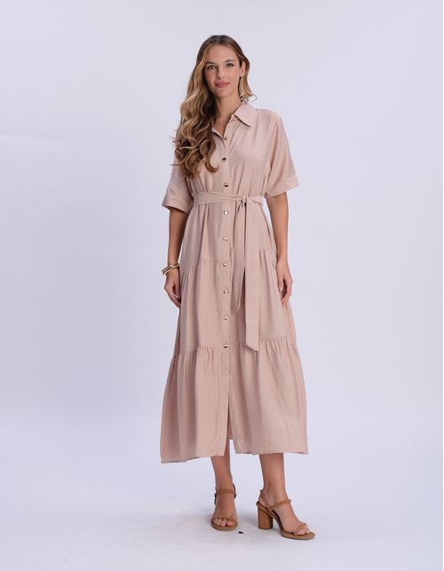Chemise Marias Botões Faixa Amarração - Bege