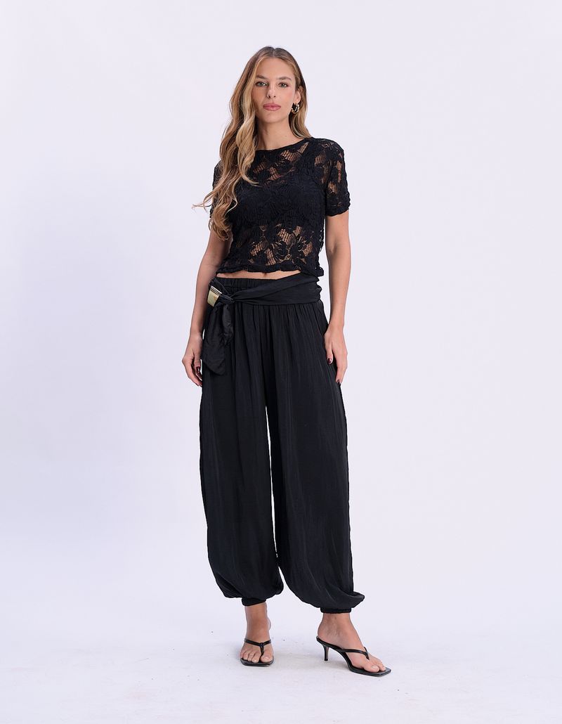Calça Aladim Detalhe Faixa e Fivela - Preto