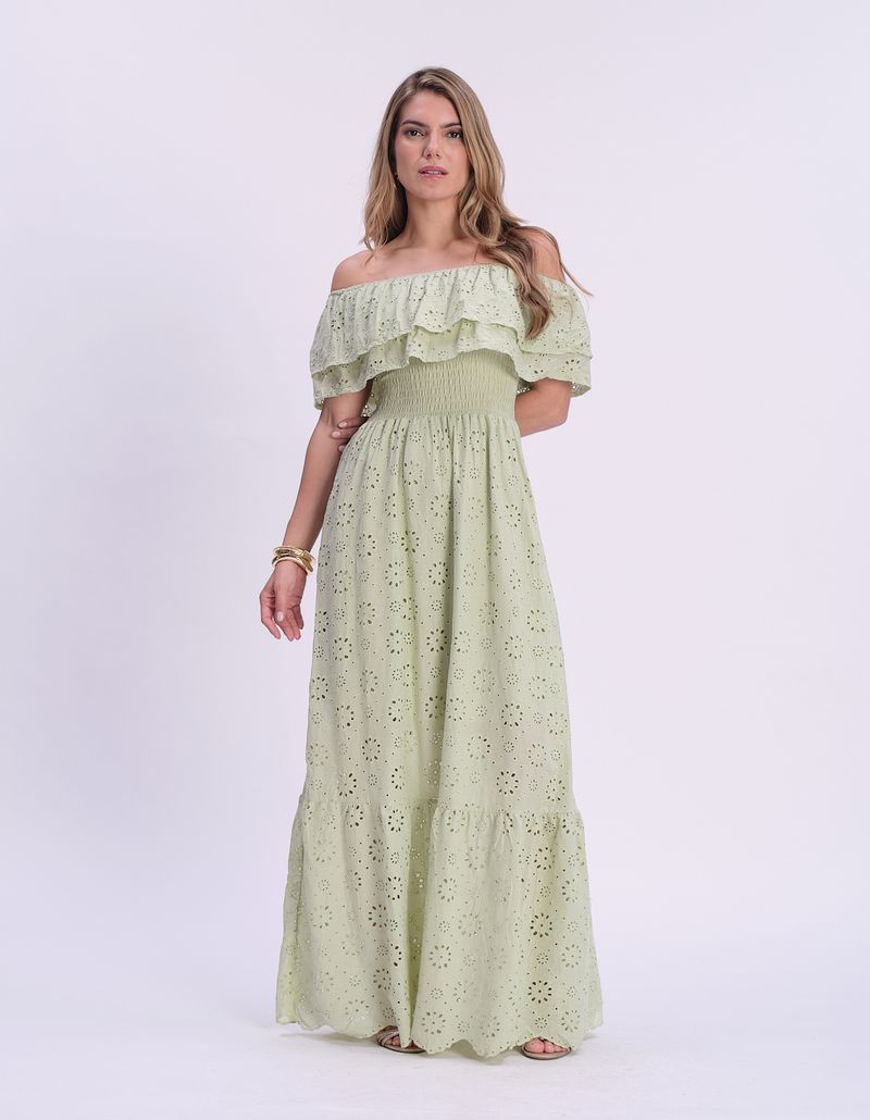 Vestido Longo Ombro a Ombro Laise - Verde Claro
