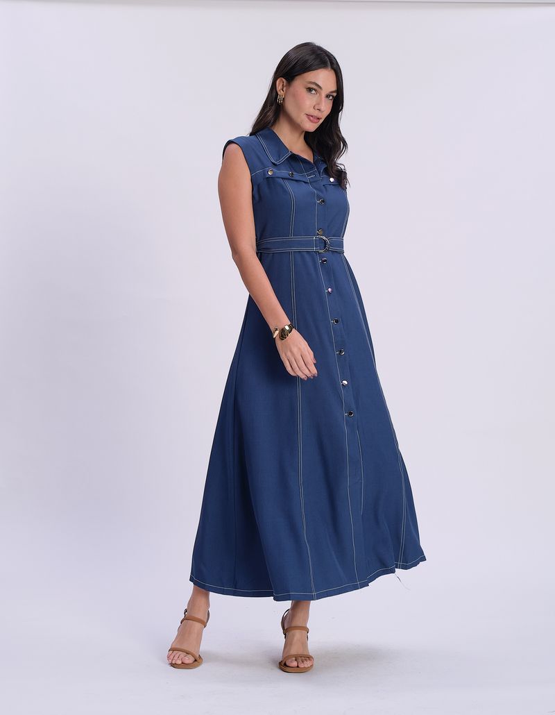 Chemise Longa Pespontos Contrastantes - Azul Marinho